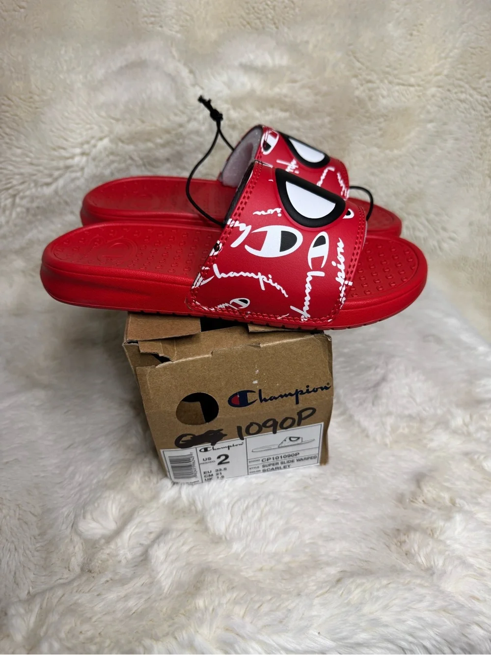 Champion Red Graphic Logo Slide Sandals for Kids - Size 2